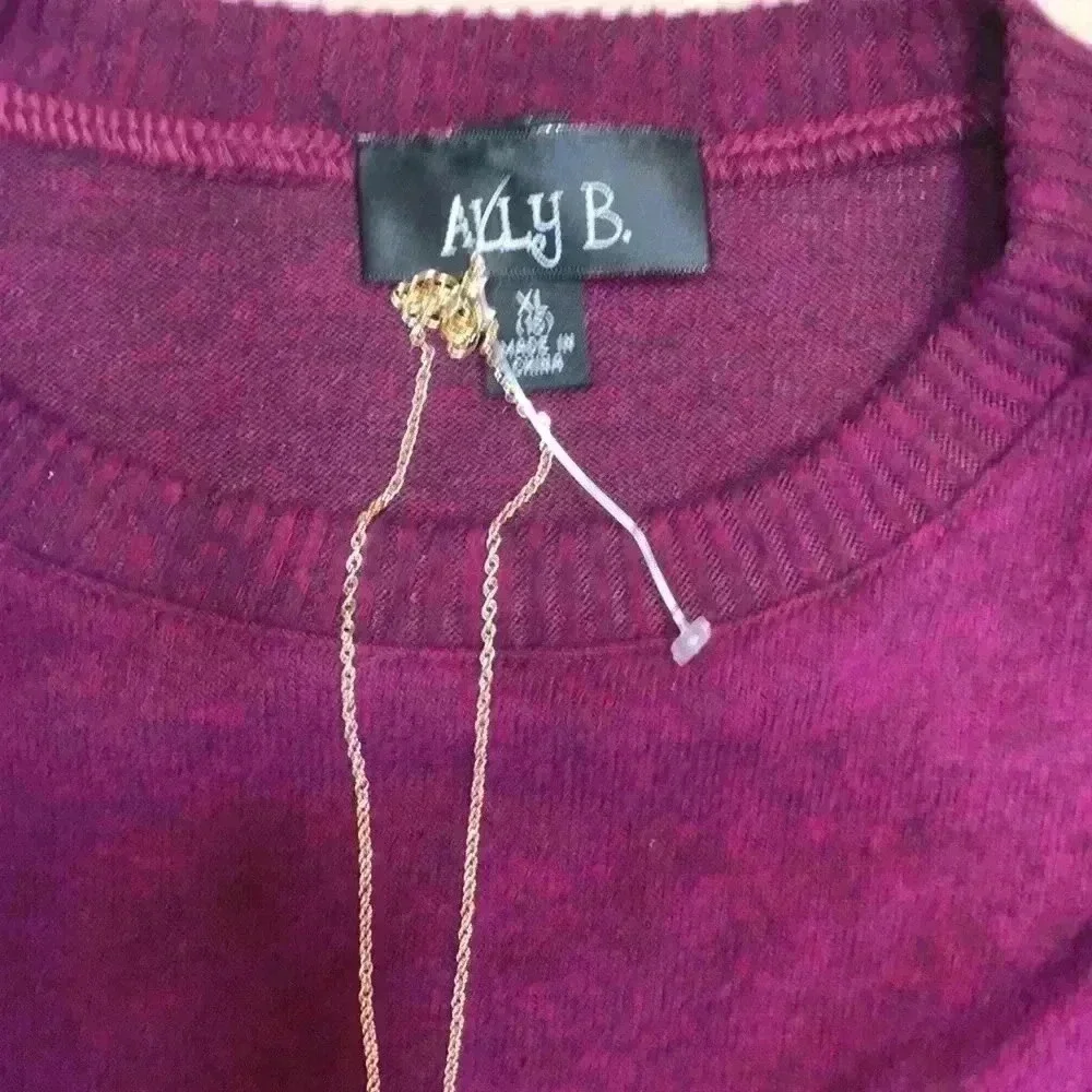 NWT Ally B magenta sweater with necklace size XL